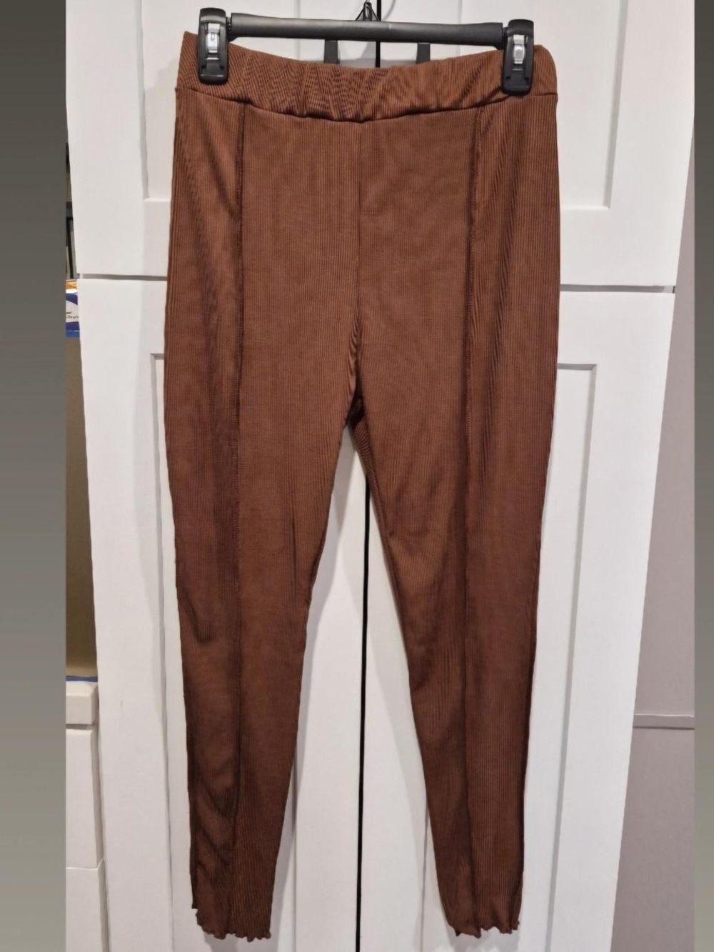 Nasty Gal Brown Ribbed High-Waist Leggings